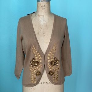 NWT Ann Taylor silk blend brown beaded bolero sweater size S / holiday / winter